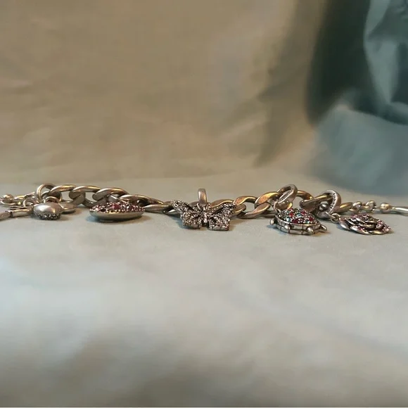 Fossil Silver Charm Bracelet with Pink and Purple Accents - Picture 5 of 12